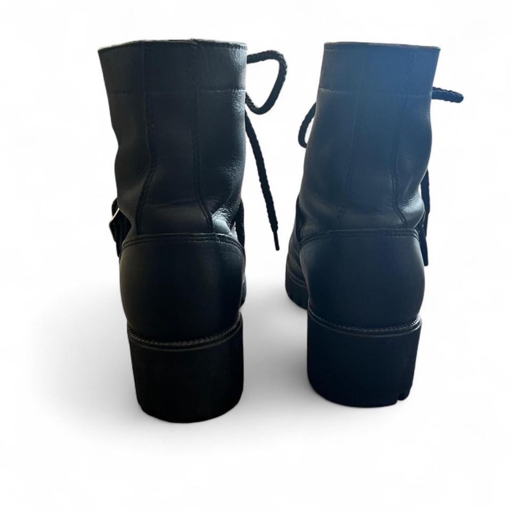 Double H black leather lace-up combat boots with buckle Size 7.5 - Picture 6 of 8